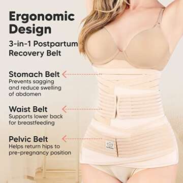 3 in 1 Postpartum Belly Support Recovery Wrap – Postpartum Belly Band, After Birth Brace, Slimming...