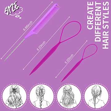 TsMADDTs 3Pack Hair Loop Tool Set with 2PCS French Braid Tool Loop 1PCS Rat Tail Comb Metal Pin Tail...