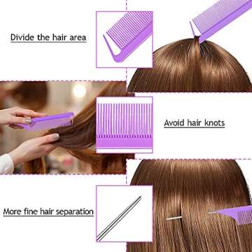 TsMADDTs 3Pack Hair Loop Tool Set with 2PCS French Braid Tool Loop 1PCS Rat Tail Comb Metal Pin Tail Braiding Comb for Hair Styling, Purple