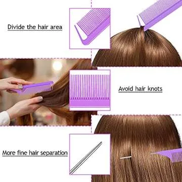 TsMADDTs 3Pack Hair Loop Tool Set with 2PCS French Braid Tool Loop 1PCS Rat Tail Comb Metal Pin Tail Braiding Comb for Hair Styling, Purple