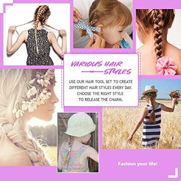 TsMADDTs 3Pack Hair Loop Tool Set with 2PCS French Braid Tool Loop 1PCS Rat Tail Comb Metal Pin Tail Braiding Comb for Hair Styling, Purple