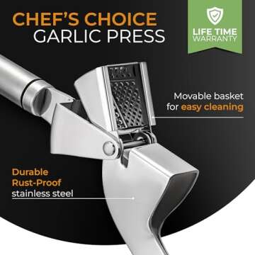 ORBLUE Stainless Steel Garlic Press - Premium Mincer & Peeler Set