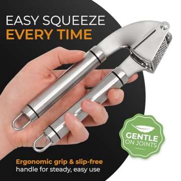 ORBLUE Stainless Steel Garlic Press - Premium Mincer & Peeler Set