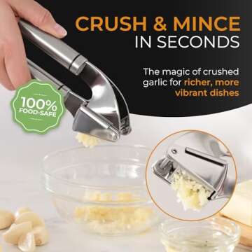 ORBLUE Stainless Steel Garlic Press - Premium Mincer & Peeler Set