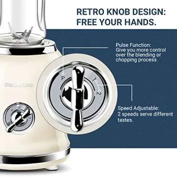 Personal Blender, REDMOND Powerful Smoothie Blender with 2 Portable Bottle 2 Speed Control & Pulse Function 6 Stainless Steel Blades, BPA Free (Cream)