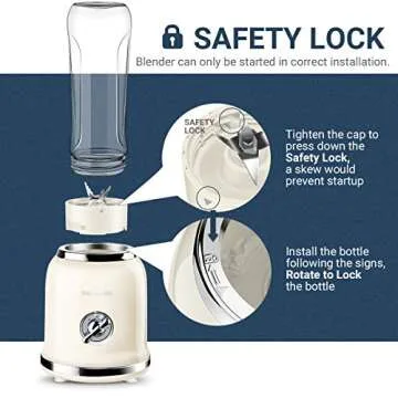 Personal Blender, REDMOND Powerful Smoothie Blender with 2 Portable Bottle 2 Speed Control & Pulse Function 6 Stainless Steel Blades, BPA Free (Cream)