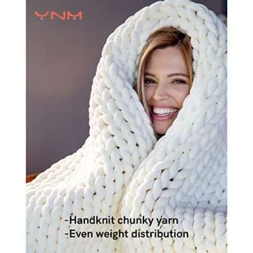 YnM Weighted Blanket, Handmade Chunky Knitted Design, Soft and Cozy, Temperature Regulating and Breathable, Machine Washable Throw for Sleep or Home Decor (White, 60x80 Inch, 20lbs)