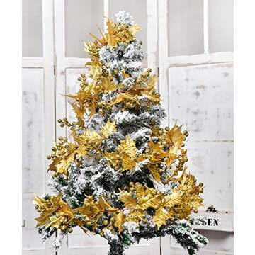 DearHouse 6FT Gold Berry Christmas Garland, Flexible Artificial Berry Garland for Indoor Outdoor Home Fireplace Decoration for Winter Christmas Holiday New Year Decor