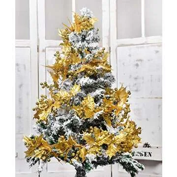 DearHouse 6FT Gold Berry Christmas Garland, Flexible Artificial Berry Garland for Indoor Outdoor Home Fireplace Decoration for Winter Christmas Holiday New Year Decor