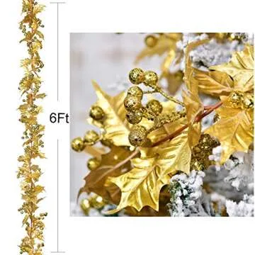 DearHouse 6FT Gold Berry Christmas Garland, Flexible Artificial Berry Garland for Indoor Outdoor Home Fireplace Decoration for Winter Christmas Holiday New Year Decor