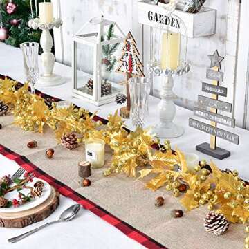 DearHouse 6FT Gold Berry Christmas Garland, Flexible Artificial Berry Garland for Indoor Outdoor Home Fireplace Decoration for Winter Christmas Holiday New Year Decor