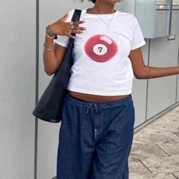 HOHOPEACH Y2K Baby Tee for Women - Vintage Graphic Fashion