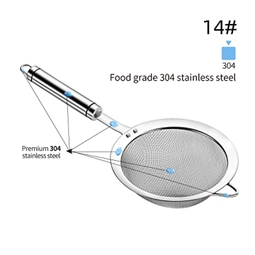 SUNWUKIN 304 Stainless Steel Fine Mesh Strainers for Kitchen, Colander-Skimmer with Handle, Sieve Sifters for Food, Tea, Rice, Oil, Noodles, Fruits, Vegetable 5.51 inch Medium
