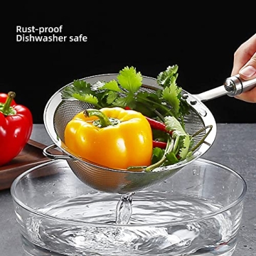 SUNWUKIN 304 Stainless Steel Fine Mesh Strainers for Kitchen, Colander-Skimmer with Handle, Sieve Sifters for Food, Tea, Rice, Oil, Noodles, Fruits, Vegetable 5.51 inch Medium