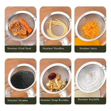 SUNWUKIN 304 Stainless Steel Fine Mesh Strainers for Kitchen, Colander-Skimmer with Handle, Sieve Sifters for Food, Tea, Rice, Oil, Noodles, Fruits, Vegetable 5.51 inch Medium