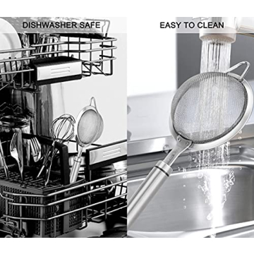 SUNWUKIN 304 Stainless Steel Fine Mesh Strainers for Kitchen, Colander-Skimmer with Handle, Sieve Sifters for Food, Tea, Rice, Oil, Noodles, Fruits, Vegetable 5.51 inch Medium