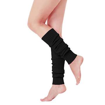 v28 Women Juniors 80s Eighty's Ribbed Leg Warmers for Party Sports (Black)
