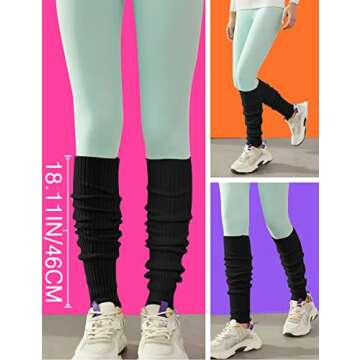 v28 Women Juniors 80s Eighty's Ribbed Leg Warmers for Party Sports (Black)