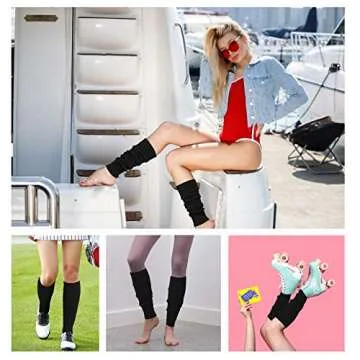 v28 Women Juniors 80s Eighty's Ribbed Leg Warmers for Party Sports (Black)
