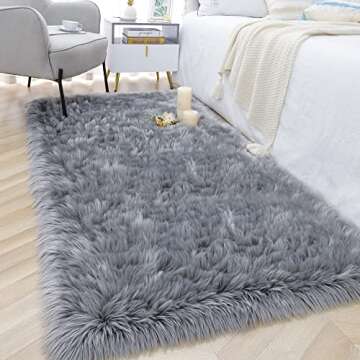 Noahas Luxury Fluffy Rugs Bedroom Furry Carpet Bedside Faux Fur Sheepskin Area Rugs Children Play Princess Room Decor Rug, 3 x 5 Feet
