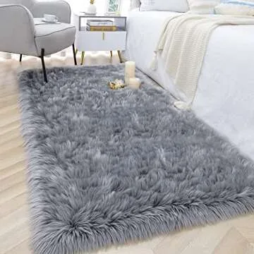 Noahas Luxury Fluffy Rugs Bedroom Furry Carpet Bedside Faux Fur Sheepskin Area Rugs Children Play Princess Room Decor Rug, 3 x 5 Feet