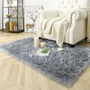 Noahas Luxury Fluffy Rugs Bedroom Furry Carpet Bedside Faux Fur Sheepskin Area Rugs Children Play Princess Room Decor Rug, 3 x 5 Feet