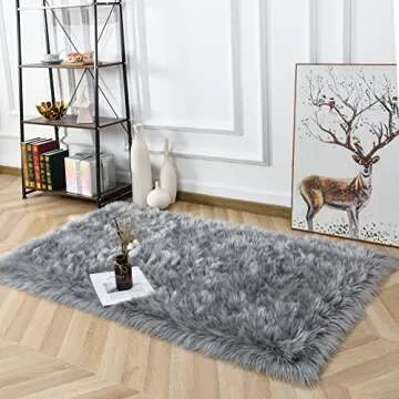 Noahas Luxury Fluffy Rugs Bedroom Furry Carpet Bedside Faux Fur Sheepskin Area Rugs Children Play Princess Room Decor Rug, 3 x 5 Feet