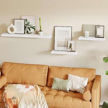 Fixwal 15.8in Floating Shelves, Rustic Wood Finish Wall Shelves Set of 4, Shelves for Wall Decor, with Invisible Brackets for Bathroom, Living Room,Bedroom and Kitchen(White)