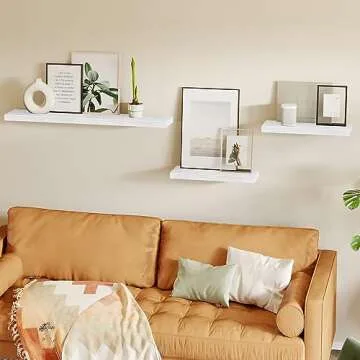 Fixwal 15.8in Floating Shelves, Rustic Wood Finish Wall Shelves Set of 4, Shelves for Wall Decor, with Invisible Brackets for Bathroom, Living Room,Bedroom and Kitchen(White)