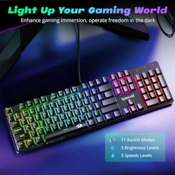Redragon Mechanical Gaming Keyboard, Wired Mechanical Keyboard with 11 Programmable Backlit Modes, H...