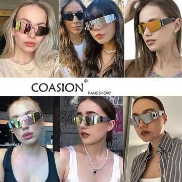 COASION Wrap Around Sunglasses for Women Men Trendy Rimless Futuristic Shades Y2k Shield Flat Top Fa...
