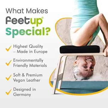 FeetUp - The Original Yoga Headstand Bench, Vegan Handstand Trainer Bench and Stand, Strength Training Inversion Equipment for Relaxation & Strength, Includes App & Starter Kit, Classic, Black