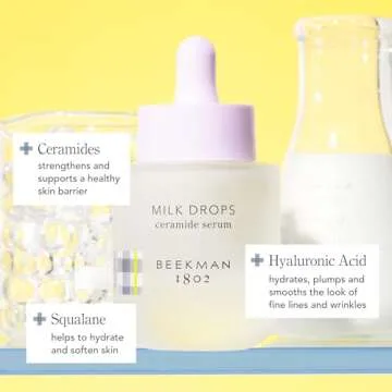 Beekman 1802 Milk Drops Ceramide Facial Serum - Squalane Oil, Hyaluronic Acid & Goat Milk Face Moisturizer - Boosts Skin Radiance & Hydrates Deeply - Fragrance Free, Cruelty Free