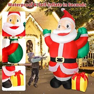 zukakii 8FT Christmas Inflatables Decorations with LED Lights, Santa Claus Outdoor Christmas Decorations Carry Gift Bag with Sandbag Stakes String blow up Yard Decorations Clearance for Indoor Garden