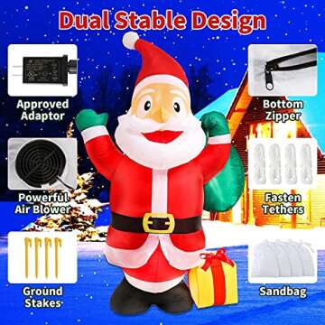 zukakii 8FT Christmas Inflatables Decorations with LED Lights, Santa Claus Outdoor Christmas Decorations Carry Gift Bag with Sandbag Stakes String blow up Yard Decorations Clearance for Indoor Garden