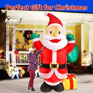 zukakii 8FT Christmas Inflatables Decorations with LED Lights, Santa Claus Outdoor Christmas Decorations Carry Gift Bag with Sandbag Stakes String blow up Yard Decorations Clearance for Indoor Garden