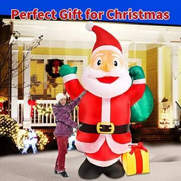 zukakii 8FT Christmas Inflatables Decorations with LED Lights, Santa Claus Outdoor Christmas Decorations Carry Gift Bag with Sandbag Stakes String blow up Yard Decorations Clearance for Indoor Garden