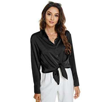 Atnlewhi Womens Long Sleeve Button Down Satin Silk Shirts Casual Business Office Work Blouses Tops B...