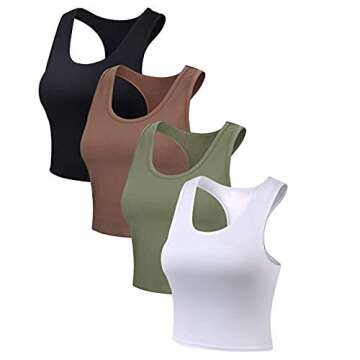 Aniywn Crop Tank Top for Women, 4 Pcs Women Basic Sleeveless Racerback Crop Tanks Summer Sports Yoga Fitness Running Shirt Multicolor