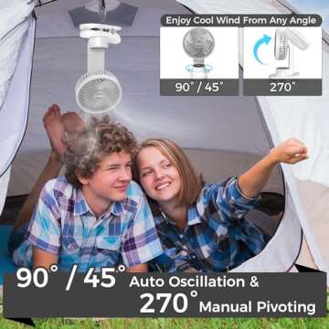 6" Clip On Fan, Rechargeable Battery Operated Fan, 9 Speed Powerful Desktop Fan with Light, Digital Display, Auto Oscillation Table Fan with Sturdy Clamp & Hooks for Home Office Outdoor Camping Travel