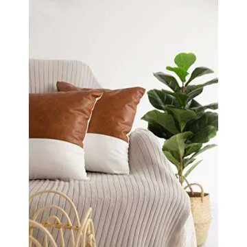 Faux Leather Cotton Decorative Throw Pillow Covers Set