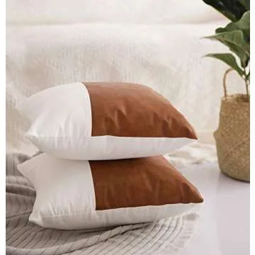 Faux Leather Cotton Decorative Throw Pillow Covers Set