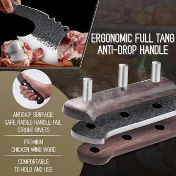 Handmade Meat Bone Cleaver Knife, Hand Forged Butcher Knife Axe, Heavy Duty Full Tang Bone Chopper Axe For Kitchen Outdoor BBQ, High C