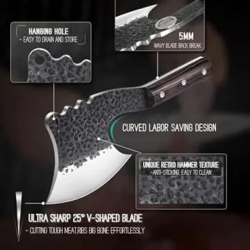 Handmade Meat Bone Cleaver Knife, Hand Forged Butcher Knife Axe, Heavy Duty Full Tang Bone Chopper Axe For Kitchen Outdoor BBQ, High C