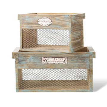 SLPR Wooden Crates with Chicken Wire for Storage and Decoration - Set of 2: Small Rustic Cottage Sto...
