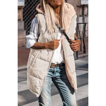 PRETTYGARDEN Womens 2024 Fall Reversible Vests Sleeveless Fleece Jacket Zip Up Hoodie Pockets Long Warm Winter Coat Outerwear (Light Khaki,Medium)