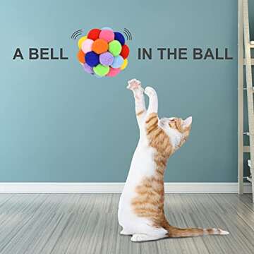 TUSATIY Cat Toy Balls with Bell 3PCS, Colorful Soft Fuzzy Balls Built-in Bell for Cats, Interactive Playing Chewing Toys for Indoor Cats and Kittens