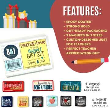 Cute Magnet Gift Sets for Teachers Women - Refrigerator Magnets - Great Gifts for Teacher, Teaching Assistant, Aide for Teacher Appreciation Week, Birthday Present