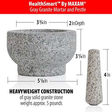Maxam Grey Mortar and Pestle Set - 5 Inch Capacity for Spices and Herbs