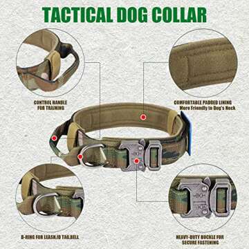 Tactical Dog Collar Military Dog Collar Adjustable Nylon Dog Collar Heavy Duty Metal Buckle with Han...